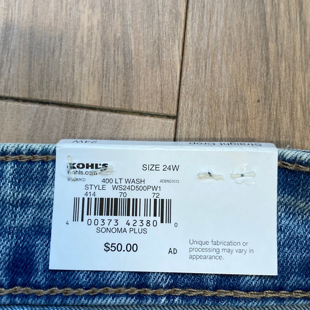 Sonoma straight crop jean distressed cuffed raw hem button fly casual 24W - Picture 14 of 17
